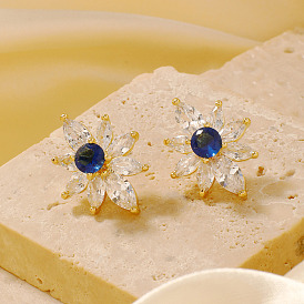 Trendy Colorful Sunflower Stud Earrings, with Rhinestones, Fashionable and Cute