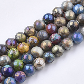 Electroplated Synthetic Calcite Beads Strands, Multi-color Plated, Dyed, Round