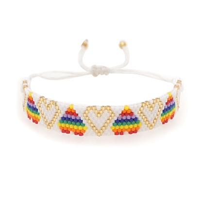 Friendship Heart Loom Pattern Seed Beads Bracelets for Women, Adjustable Nylon Cord Braided Bead Bracelets