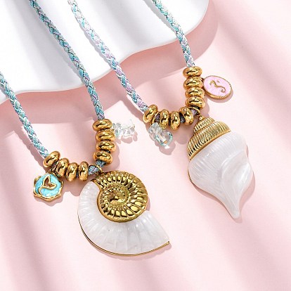 304 ожерелья с подвесками из эмалированной нержавеющей стали и натуральных ракушек, со стеклянными бусинами, ионное покрытие (ip)