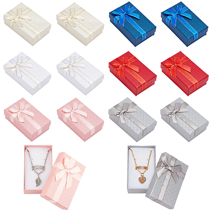 Caja de cartón, Rectángulo con bowknot, para anillos de exhibición de joyas, pequeños relojes, , Aretes, caja de embalaje de regalo de pulsera