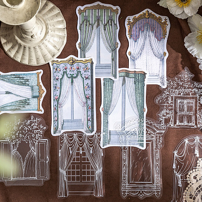 10Pcs Retro Curtain Theme PET & Paper Decorative Stickers, for DIY Scrapbooking