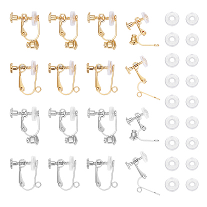 16 шт. 4 стили 304 конвертер фурнитуры из нержавеющей стали, для не проколотых ушей, с петлями и силиконовым зажимом (шт.) на подушечках серег