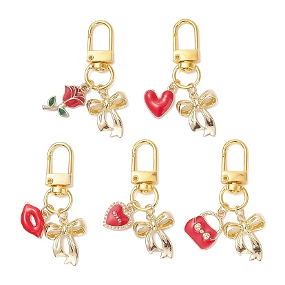 5 шт. подвесные украшения из эмалевого сплава с бантом ко Дню святого Валентина, с поворотными застежками сплава