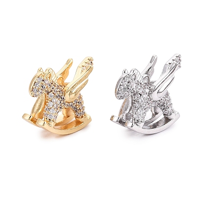 Латунные микропаве прозрачные подвески с фианитом, подвески в виде лошадки-качалки с крыльями