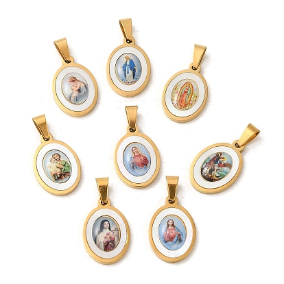 Ионное покрытие (ip) 304 подвески из нержавеющей стали, с паве-ракушкой, овал со святым шармом, золотые