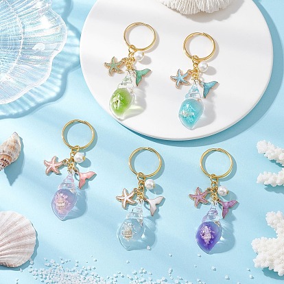 Светящиеся прозрачные акриловые брелоки, с железными разрезными брелоками, формы раковины, золотые, светится в темноте