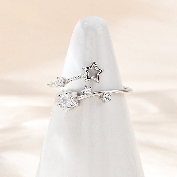 Регулируемые открытые манжеты из стерлингового серебра с кубическим цирконием для женщин