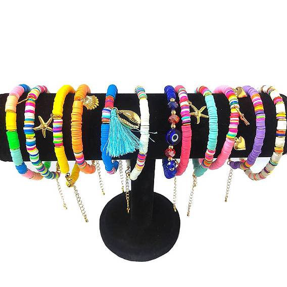 Набор ножных браслетов с подвесками в виде морских звезд, ракушек, креста, сердца и кисточек, ножные браслеты с бусами от сглаза, бусины хейши из полимерной глины серферские ножные браслеты для девочек-подростков, золотые