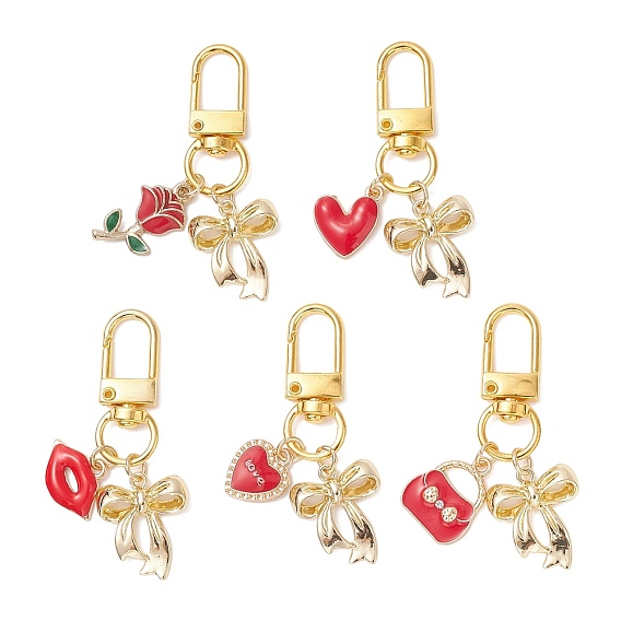 5 шт. подвесные украшения из эмалевого сплава с бантом ко Дню святого Валентина, с поворотными застежками сплава