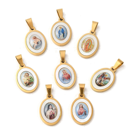 Ионное покрытие (ip) 304 подвески из нержавеющей стали, с паве-ракушкой, овал со святым шармом, золотые