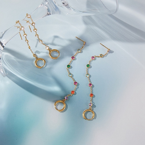 304 из нержавеющей стали горный хрусталь серьги обруча, с плоскими круглыми серьгами-гвоздиками с кисточками, золотые