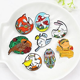 Fashionable and creative white dove, white rabbit, fox, owl and mushroom children's combination brooch trend badge