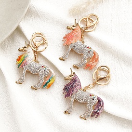 Сплав цинка брелок, с стразами и эмалью, единорог
