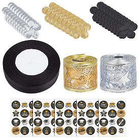 Kit para hacer guirnaldas, Incluye borlas de graduación de poliéster., pegatinas redondas de papel punteado con temática de graduación, Cinta de grosgrain de poliéster para decoración navideña festiva