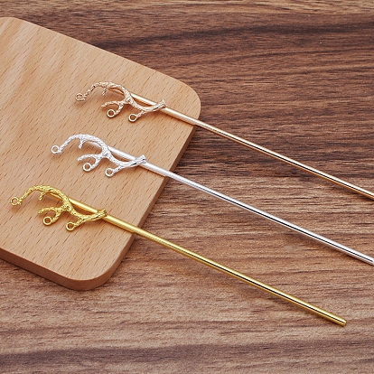 Alloy Hair Stick Findings, with Loops, Branch