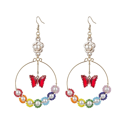 Glass Beads Pendant Dangle Earring, Butterfly