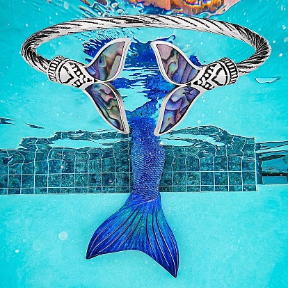 Mermaid Tail Alloy Enamel Cuff Bangle, Adjustable Mermaid Open Bracelet Jewelry Gift for Women