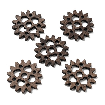 Walnut Wood Hollow Pendants, Gear Charms with Heart, Undyed