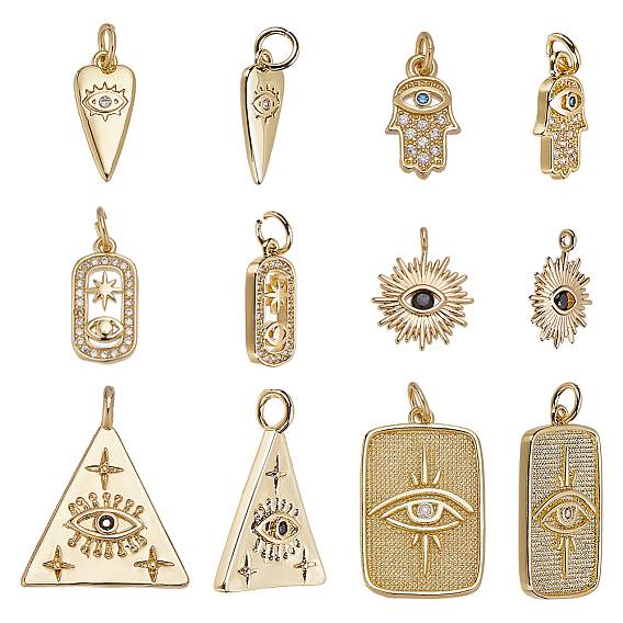 12 шт 6 стили латунные подвески, с кубического циркония