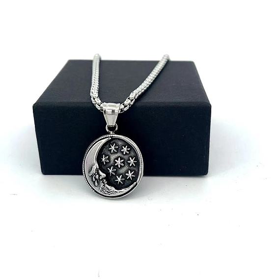 Мужские 304 подвеска в виде луны и звезды из нержавеющей стали в стиле панк-винтаж