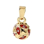 Brass with Red Enamel Charms, Round with Evil Eye Charms, Rack Plating, Long-Lasting Plated, Cadmium Free & Lead Free