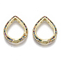 Brass Micro Pave Cubic Zirconia Spring Gate Rings, Nickel Free, Teardrop, Real 16K Gold Plated