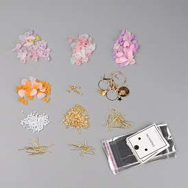 Plastic DIY Flower Petals Shape Jewelry Crafts, for Earrings Materials Kits Accessories, with Brass Line and Paper Card