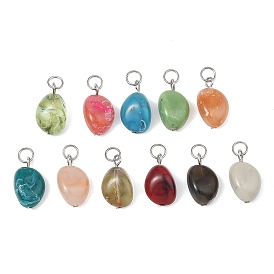 Opaque Acrylic Pendants, with 304 Stainless Steel Open Jump Rings, Nuggets Charms, Platinum