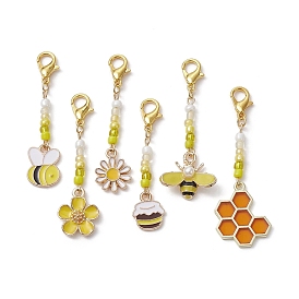 Décorations pendantes en alliage d'émail de formes mixtes, avec perles de rocaille en verre et fermoirs mousquetons