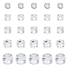 100Pcs 5 Styles Flat Round Sew on Rhinestone, Glass Rhinestone, with Brass Prong Settings, Garments Accessories, Faceted