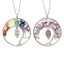 Ожерелья с подвеской в виде совы из натуральных драгоценных камней и древом жизни, колье-цепочка для женщин