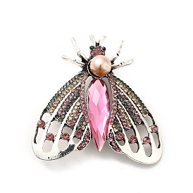 Colorful Rhinestone Moth Brooch with Imitation Pearl Beaded, Alloy Badge for Backpack Clothes