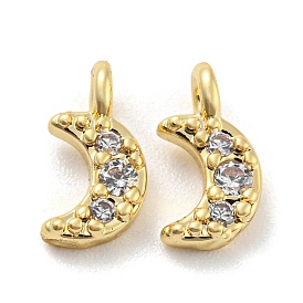 Rack Plating Brass Micro Pave Cubic Zirconia Charms, 
Long-Lasting Plated, Cadmium Free & Lead Free, Moon