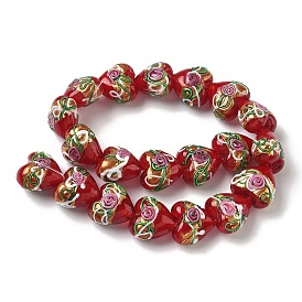 Бусины ручной работы золотой фольги стекла, бусины ручной работы, сердце с розовым цветком, с эмалью