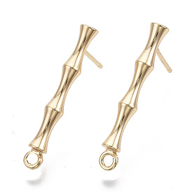 Brass Stud Earring Findings, with Loop, Nickel Free, Bamboo