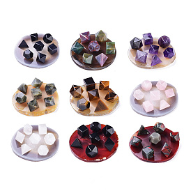 Gemstone Platonic Sacred Stones Geometry Set, for Reiki Healing Chakra Stone Balancing, Home Display Decorations, with Natural Agate Bases, Mixed Shapes