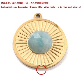 Breloques connecteurs en amazonite naturelle, maillons ronds plats, avec placage ionique (ip) véritable 24k plaqué or 304 apprêts en acier inoxydable