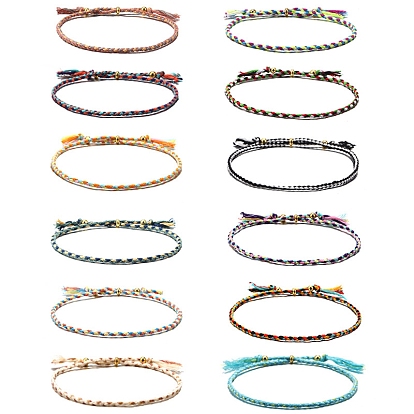 Cotton Cord Braided Adjustable Bracelets, with Brass Bead, for Men and Women