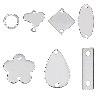 304 Stainless Steel Links Connectors, Rhombus & Heart & Oval & Teardrop & Rectangle & Flower