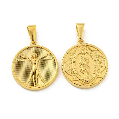 Ионное покрытие (ip) 304 подвески из нержавеющей стали, плоский круглый с подвеской в виде святого/Иисуса, религия