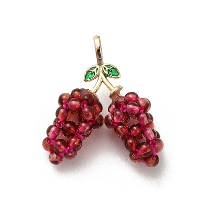 Подвески из натурального граната с круглыми бусинами в виде винограда, с латунной фурнитурой золотого цвета
