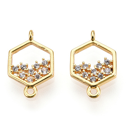 Соединители из латуни с микропаве и кубическим цирконием, без никеля , шестиугольник, прозрачные