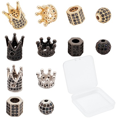 Brass Micro Pave Cubic Zirconia Beads, Mixed Shapes