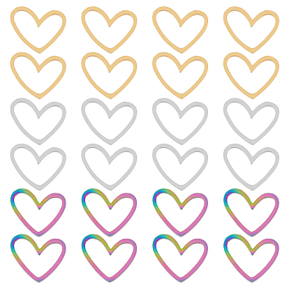 24шт. 3 цвета 201 соединительные кольца из нержавеющей стали, лазерная резка, асимметричное сердце