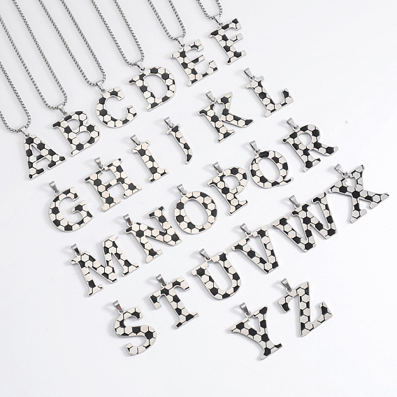 201 Кулон-подвеска из нержавеющей стали с инициалом футбольного мяча для мужчин и женщин, цвет нержавеющей стали, белого и черного