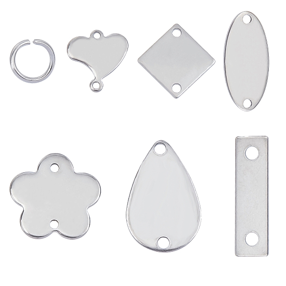 304 Stainless Steel Links Connectors, Rhombus & Heart & Oval & Teardrop & Rectangle & Flower