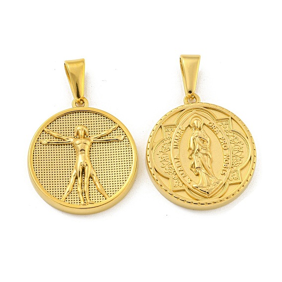 Ионное покрытие (ip) 304 подвески из нержавеющей стали, плоский круглый с подвеской в виде святого/Иисуса, религия