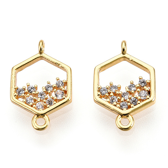 Соединители из латуни с микропаве и кубическим цирконием, без никеля , шестиугольник, прозрачные