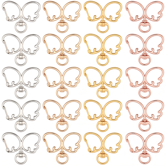 20 шт 4 цвета поворотные застежки из сплава, бабочка